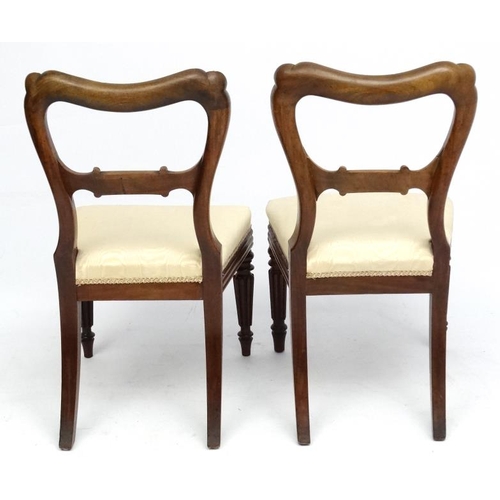 164 - Gillows of Lancaster : A pair of c.1835  mahogany dining chairs with watered silk overstuffed seats.... 