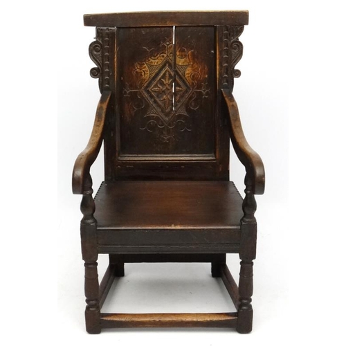 168 - An 18thC and later oak Wainscot chair 39'' high overall