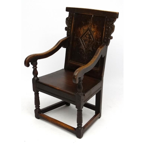 168 - An 18thC and later oak Wainscot chair 39'' high overall