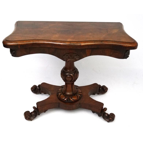 172 - A mid 19thC Rosewood serpentine fronted fold over tea table of pedestal form on a four footed base 3... 