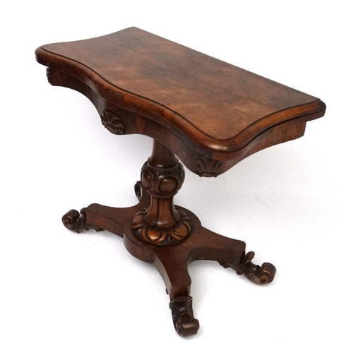 172 - A mid 19thC Rosewood serpentine fronted fold over tea table of pedestal form on a four footed base 3... 