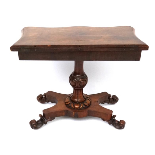 172 - A mid 19thC Rosewood serpentine fronted fold over tea table of pedestal form on a four footed base 3... 