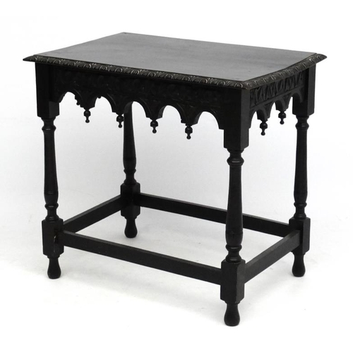 184 - A late Victorian Neo Gothic ebonised table  13 1/2'' wide x 20 1/2'' deep x 28 1/2'' high