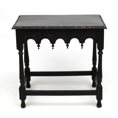 184 - A late Victorian Neo Gothic ebonised table  13 1/2'' wide x 20 1/2'' deep x 28 1/2'' high