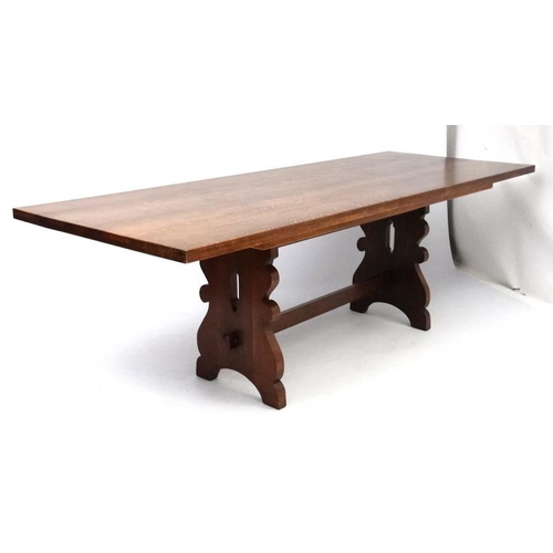 189 - Boardroom table & 10 chairs : An 8ft oak dining  table  3 ft wide together with 2+8 oak and leather ... 