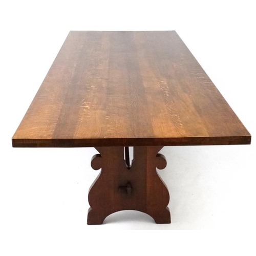 189 - Boardroom table & 10 chairs : An 8ft oak dining  table  3 ft wide together with 2+8 oak and leather ... 