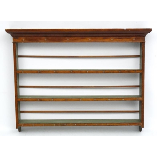 195 - A Georgian fruit wood three-tier open plate rack 40 1/2'' high x 55'' wide ( the shelves 6 7/8'' dee... 