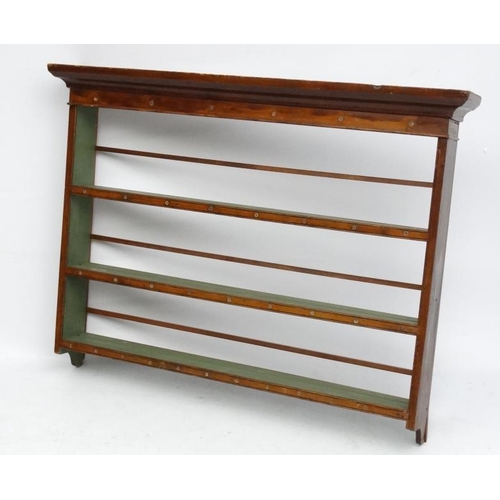 195 - A Georgian fruit wood three-tier open plate rack 40 1/2'' high x 55'' wide ( the shelves 6 7/8'' dee... 