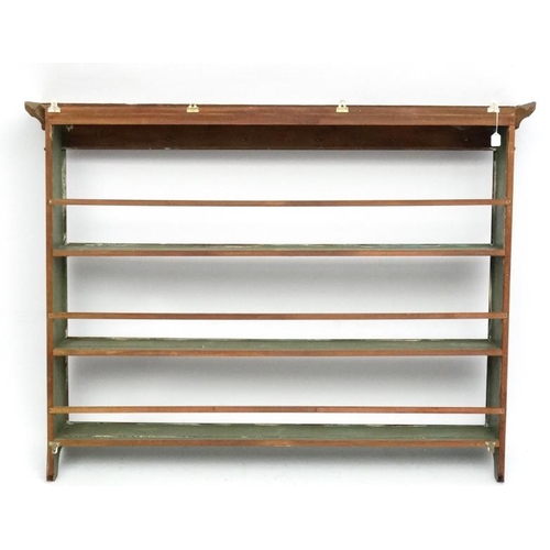 195 - A Georgian fruit wood three-tier open plate rack 40 1/2'' high x 55'' wide ( the shelves 6 7/8'' dee... 