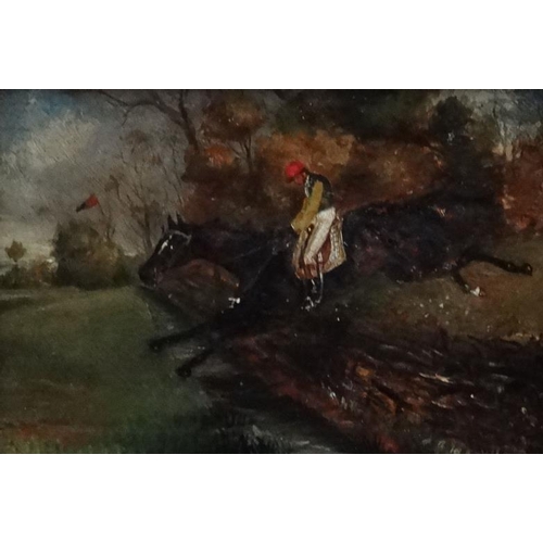 2 - JS Archer 1852, Oil on fielded mahogany panel, ' The Leap ' ,  a steeple chaser clearing a ditch, Si... 