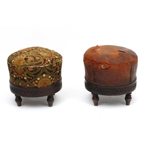 204 - A pair of Victorian sprung seated circular four footed stools 16 1/2'' high x 18 1/2'' diameter