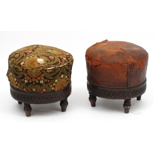 204 - A pair of Victorian sprung seated circular four footed stools 16 1/2'' high x 18 1/2'' diameter