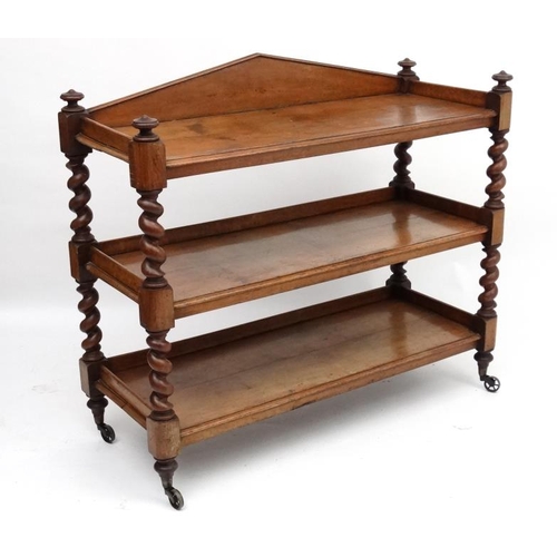 227 - A Victorian oak 3-tier buffet x 43'' high x 52 1/2'' wide x 21 1/4'' deep