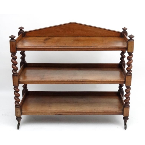 227 - A Victorian oak 3-tier buffet x 43'' high x 52 1/2'' wide x 21 1/4'' deep