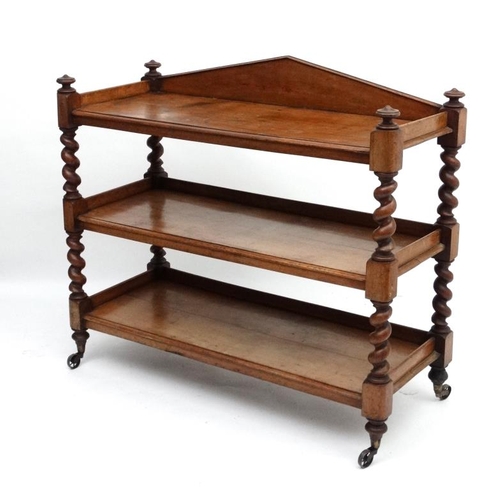 227 - A Victorian oak 3-tier buffet x 43'' high x 52 1/2'' wide x 21 1/4'' deep