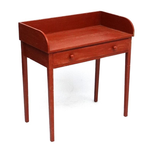 230 - A c.1900 red painted pine wash stand with squared tapering legs and frieze drawer 31 3/4'' wide x 17... 