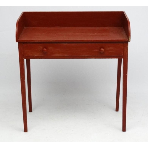 230 - A c.1900 red painted pine wash stand with squared tapering legs and frieze drawer 31 3/4'' wide x 17... 