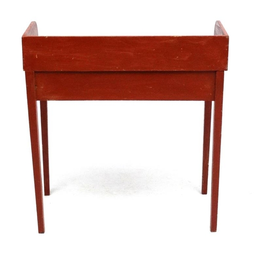 230 - A c.1900 red painted pine wash stand with squared tapering legs and frieze drawer 31 3/4'' wide x 17... 