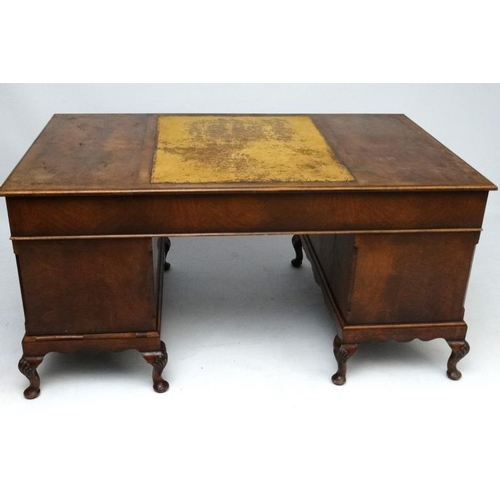 236 - A 1920's walnut twin pedestal writing desk with leather insert to top 36'' deep x 60'' wide x 29 1/2... 