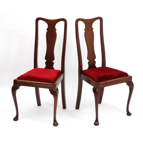 238 - A pair of Edwardian Queen Anne style dining chairs with drop in seats. 41'' high