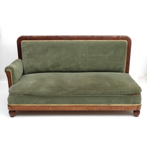 240 - Early 20thc Continental  ' Day-bed Sofa ' having a carved walnut showwood back surround etc. With sa... 