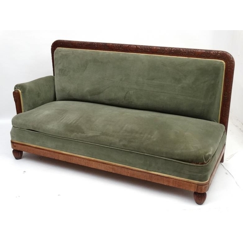 240 - Early 20thc Continental  ' Day-bed Sofa ' having a carved walnut showwood back surround etc. With sa... 