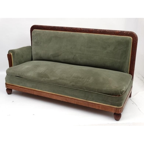 240 - Early 20thc Continental  ' Day-bed Sofa ' having a carved walnut showwood back surround etc. With sa... 