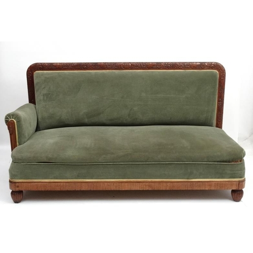 240 - Early 20thc Continental  ' Day-bed Sofa ' having a carved walnut showwood back surround etc. With sa... 