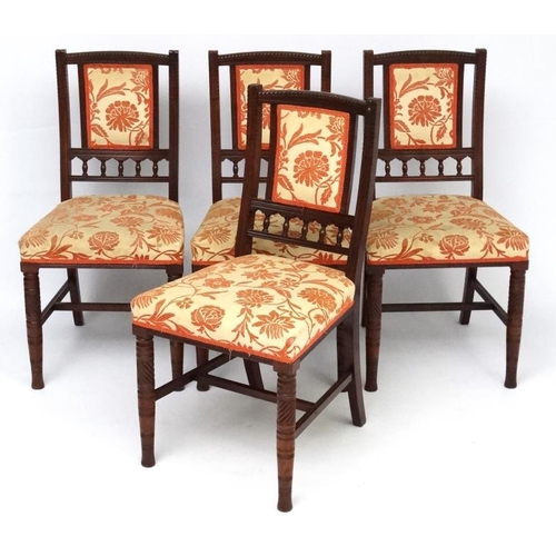 241 - Aesthetic Movement : A set of  4 late 19thC overstuffed walnut dining chairs 33 1/2'' high