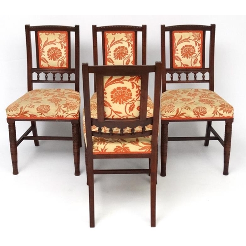 241 - Aesthetic Movement : A set of  4 late 19thC overstuffed walnut dining chairs 33 1/2'' high