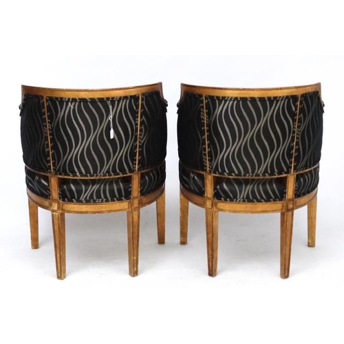 244 - Art Deco :  a pair of C. 1930 French gilded wooden Salon chairs together with a similar circular foo... 