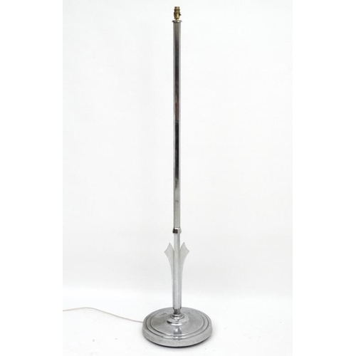 249 - Art Deco : an impressive chrome standard lamp with hexagonal shaft and circular stepped base with ap... 