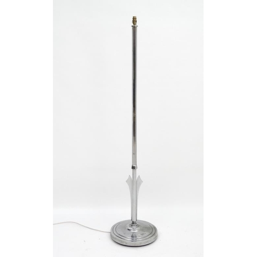 249 - Art Deco : an impressive chrome standard lamp with hexagonal shaft and circular stepped base with ap... 