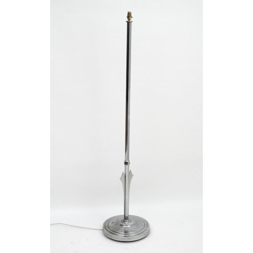 249 - Art Deco : an impressive chrome standard lamp with hexagonal shaft and circular stepped base with ap... 