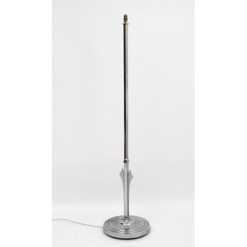 249 - Art Deco : an impressive chrome standard lamp with hexagonal shaft and circular stepped base with ap... 