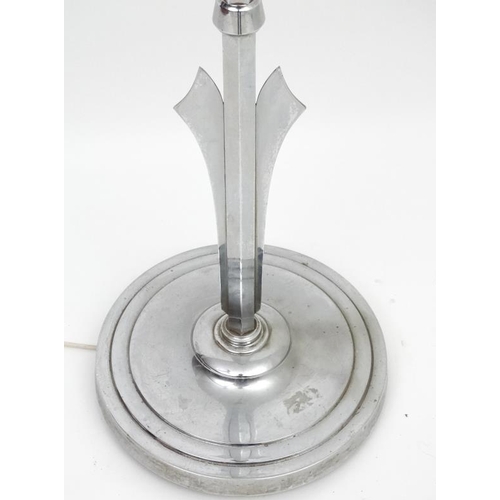 249 - Art Deco : an impressive chrome standard lamp with hexagonal shaft and circular stepped base with ap... 