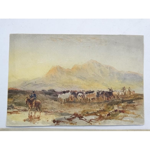 25 - Attributed to David Cox Junior, Two watercolours, Cowherder with cattle and Cattle near a wooden bri... 