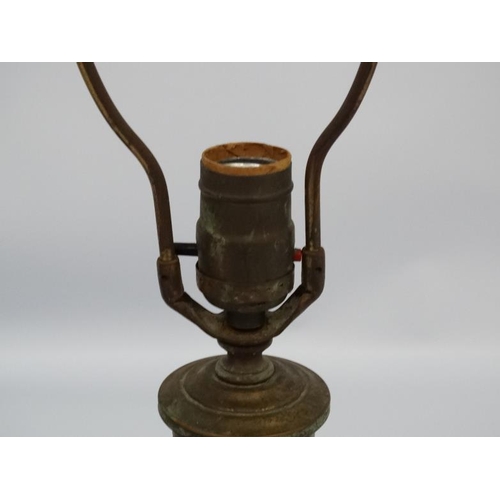 251 - A pair of early 20thC oil lamp conversions now formed as electric table lamps with gilded brass and ... 