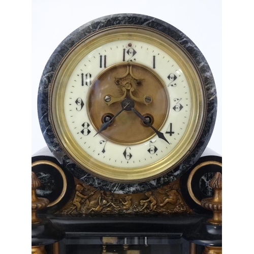 256 - Japy Freres & Co Marble Mantel Clock : a classical marble and slate  Drum Clock , 8 day movement , o... 