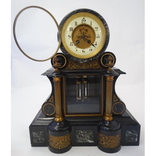 256 - Japy Freres & Co Marble Mantel Clock : a classical marble and slate  Drum Clock , 8 day movement , o... 