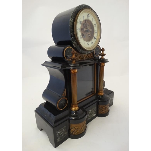 256 - Japy Freres & Co Marble Mantel Clock : a classical marble and slate  Drum Clock , 8 day movement , o... 