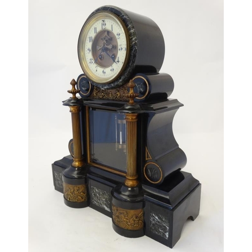 256 - Japy Freres & Co Marble Mantel Clock : a classical marble and slate  Drum Clock , 8 day movement , o... 