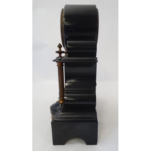 256 - Japy Freres & Co Marble Mantel Clock : a classical marble and slate  Drum Clock , 8 day movement , o... 