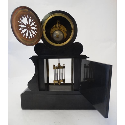 256 - Japy Freres & Co Marble Mantel Clock : a classical marble and slate  Drum Clock , 8 day movement , o... 