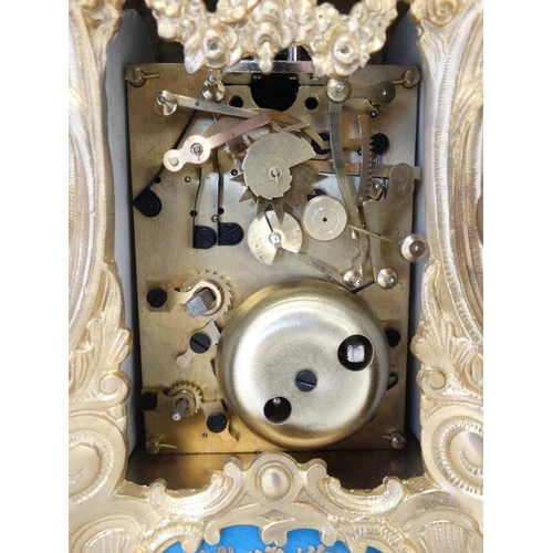 258 - Rococo Revival Ormolu Repeater Alarm Carriage Clock : a painted and gilded porcelain panelled ( in t... 