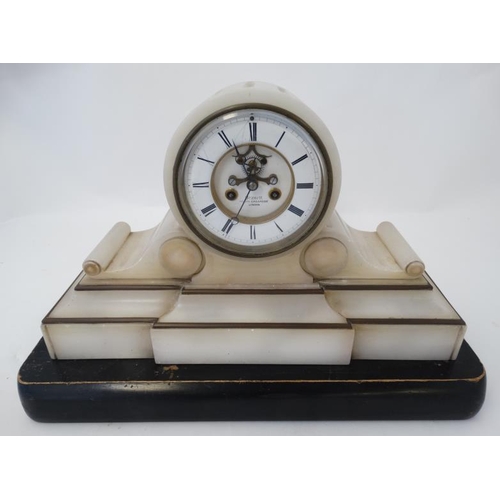 259 - Onyx Marble Victorian Serpentine Clock : a Japy Freres & Co Drum Clock , with outside counter wheel ... 