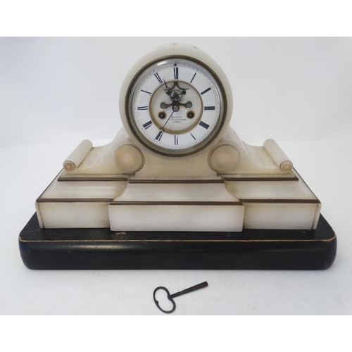 259 - Onyx Marble Victorian Serpentine Clock : a Japy Freres & Co Drum Clock , with outside counter wheel ... 