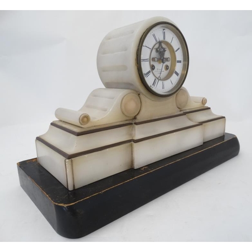 259 - Onyx Marble Victorian Serpentine Clock : a Japy Freres & Co Drum Clock , with outside counter wheel ... 