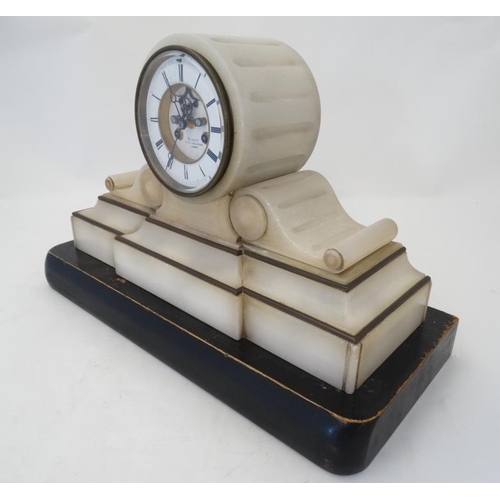 259 - Onyx Marble Victorian Serpentine Clock : a Japy Freres & Co Drum Clock , with outside counter wheel ... 