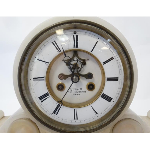 259 - Onyx Marble Victorian Serpentine Clock : a Japy Freres & Co Drum Clock , with outside counter wheel ... 